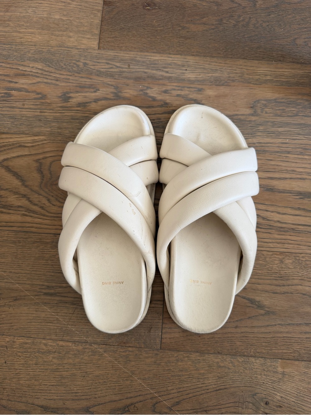 Anine Bing Cream Padded Crisscross Slide Sandals
